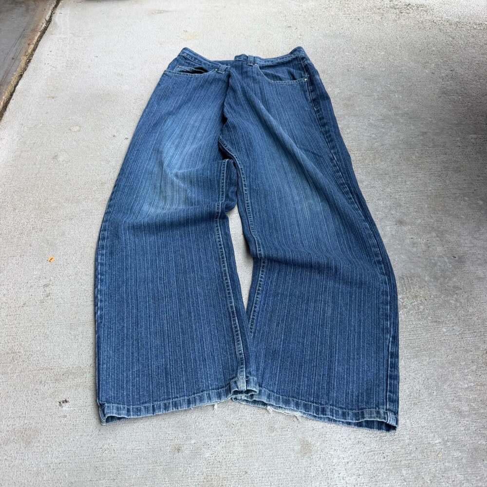 Trust Jeans Y2K Vintage Pinstripe Wide Leg Denim Pants Men's Size 38x32